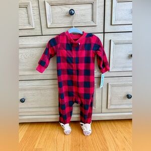 NWT! Carter’s Red Plaid Moose Feet Footie!